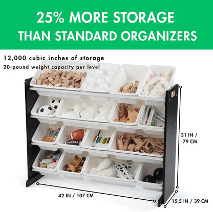 Kids Toy Organizer with 16 Bins, 4 Tier Storage for Playroom