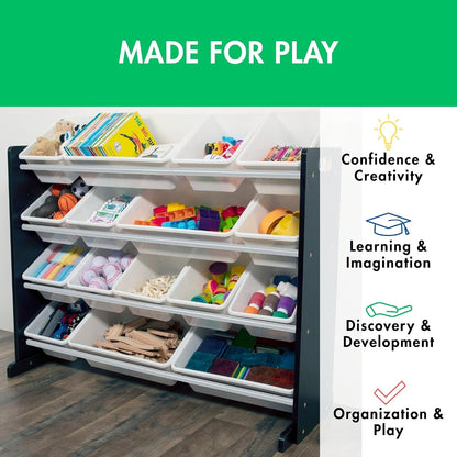 Kids Toy Organizer with 16 Bins, 4 Tier Storage for Playroom