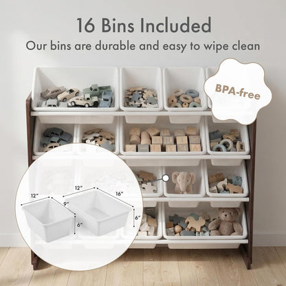 Kids Toy Organizer with 16 Bins, 4 Tier Storage for Playroom