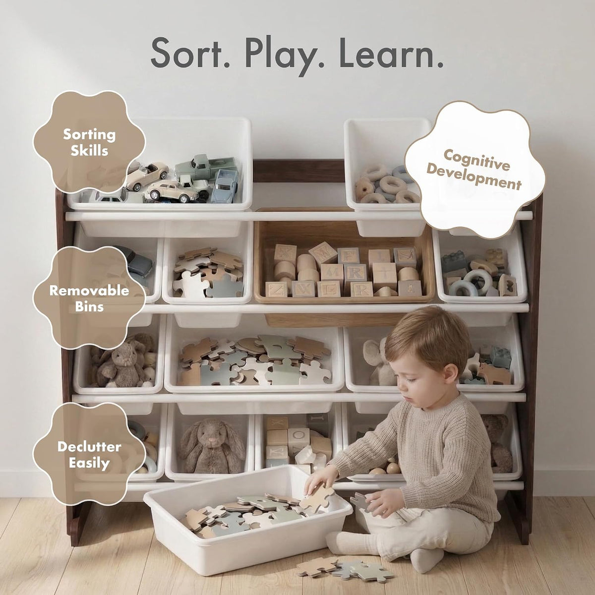 Kids Toy Organizer with 16 Bins, 4 Tier Storage for Playroom
