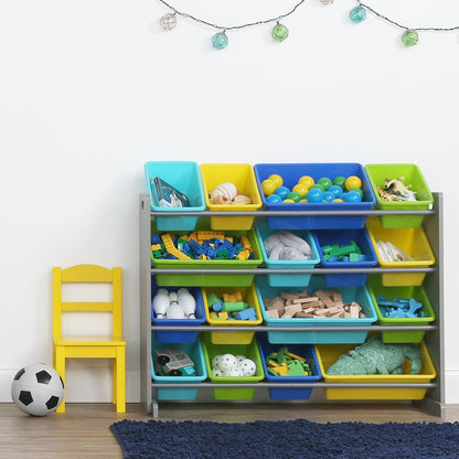 Kids Toy Organizer with 16 Bins, 4 Tier Storage for Playroom