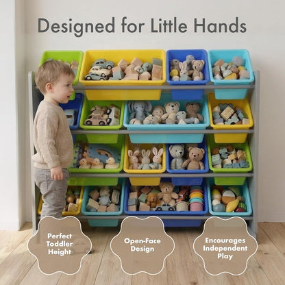 Kids Toy Organizer with 16 Bins, 4 Tier Storage for Playroom
