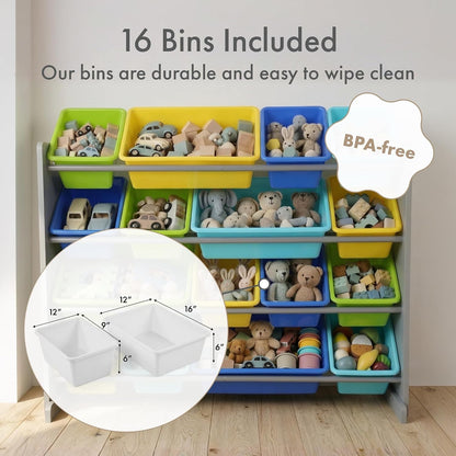 Kids Toy Organizer with 16 Bins, 4 Tier Storage for Playroom