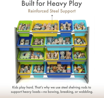 Kids Toy Organizer with 16 Bins, 4 Tier Storage for Playroom
