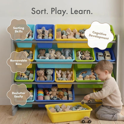 Kids Toy Organizer with 16 Bins, 4 Tier Storage for Playroom