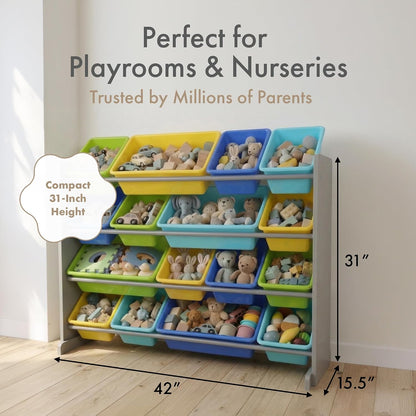 Kids Toy Organizer with 16 Bins, 4 Tier Storage for Playroom