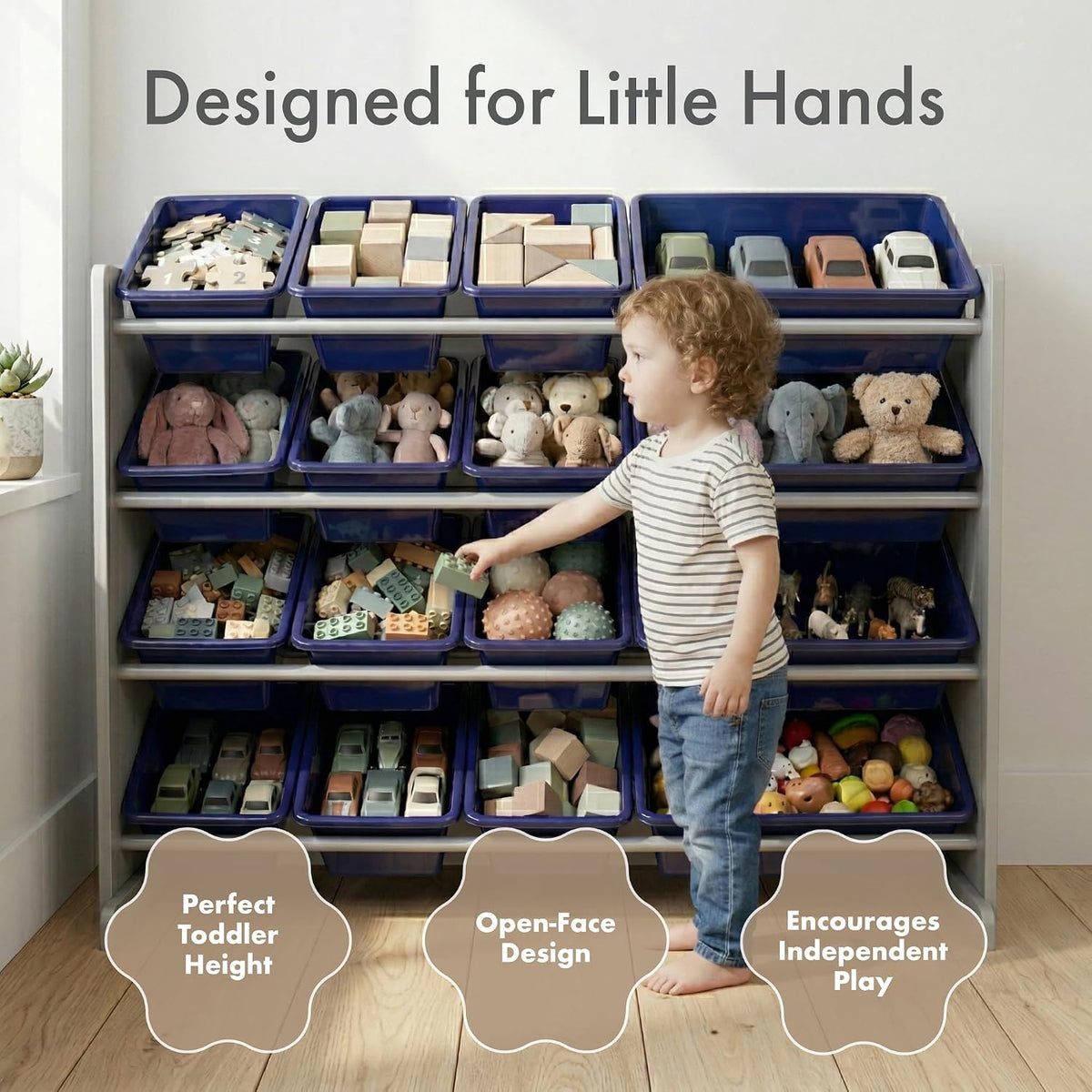Kids Toy Organizer with 16 Bins, 4 Tier Storage for Playroom