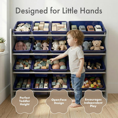 Kids Toy Organizer with 16 Bins, 4 Tier Storage for Playroom