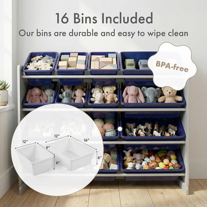 Kids Toy Organizer with 16 Bins, 4 Tier Storage for Playroom