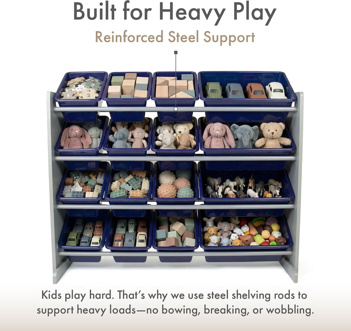Kids Toy Organizer with 16 Bins, 4 Tier Storage for Playroom