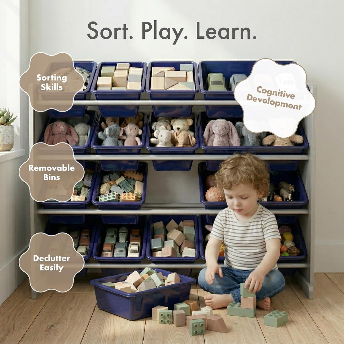 Kids Toy Organizer with 16 Bins, 4 Tier Storage for Playroom