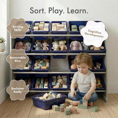 Kids Toy Organizer with 16 Bins, 4 Tier Storage for Playroom