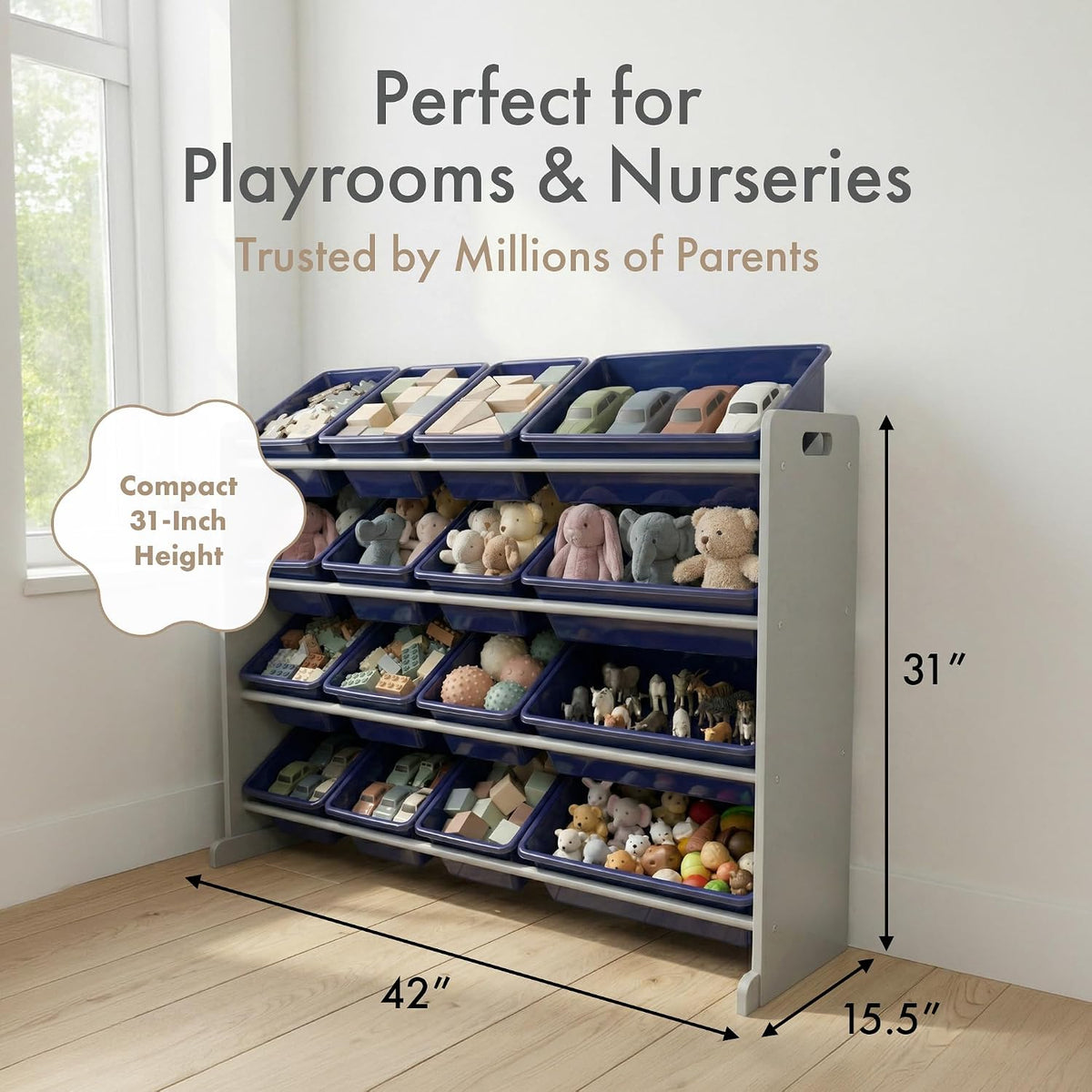 Kids Toy Organizer with 16 Bins, 4 Tier Storage for Playroom