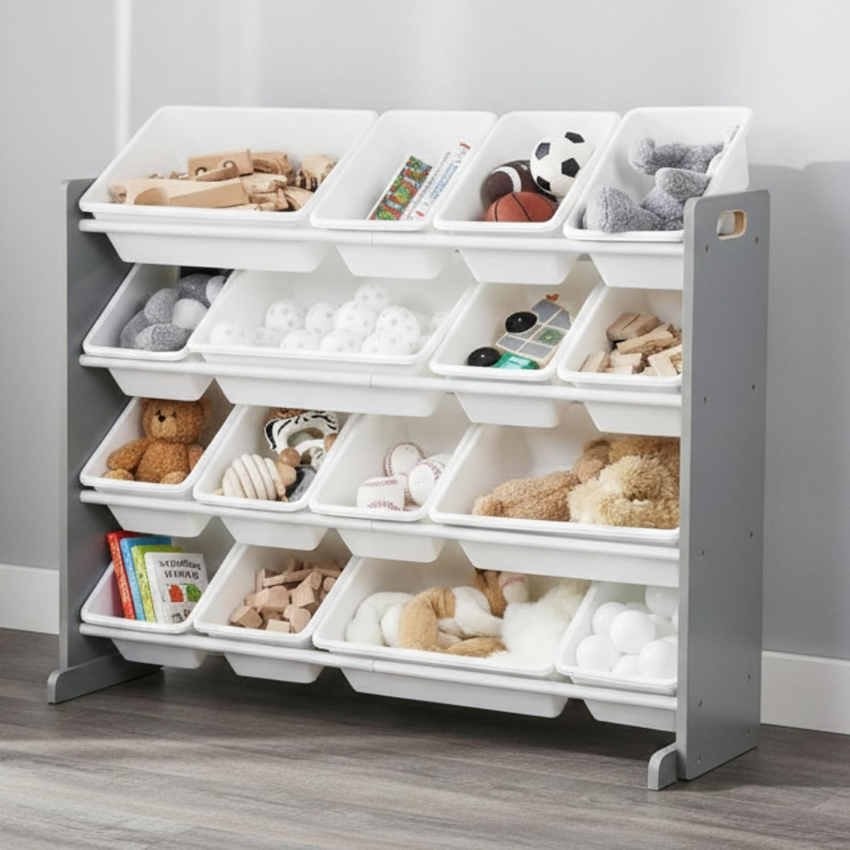 Kids Toy Organizer with 16 Bins, 4 Tier Storage for Playroom