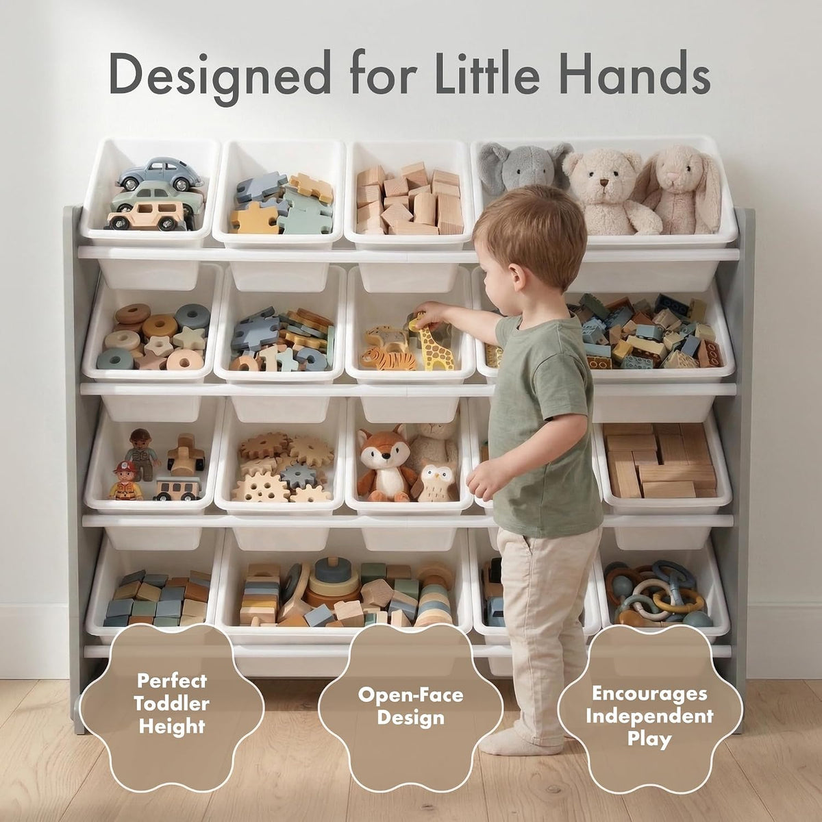 Kids Toy Organizer with 16 Bins, 4 Tier Storage for Playroom