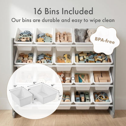Kids Toy Organizer with 16 Bins, 4 Tier Storage for Playroom