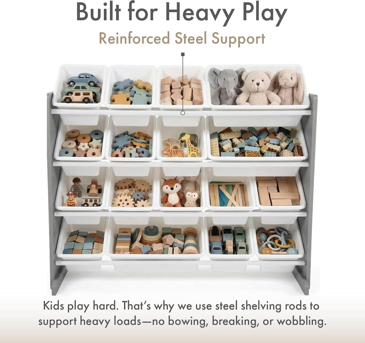 Kids Toy Organizer with 16 Bins, 4 Tier Storage for Playroom