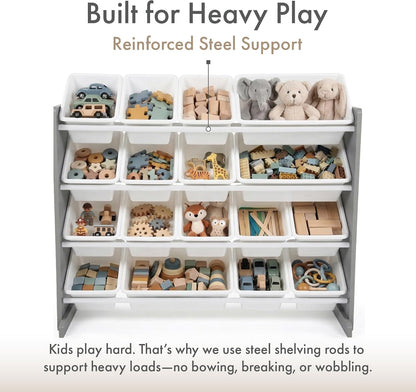 Kids Toy Organizer with 16 Bins, 4 Tier Storage for Playroom