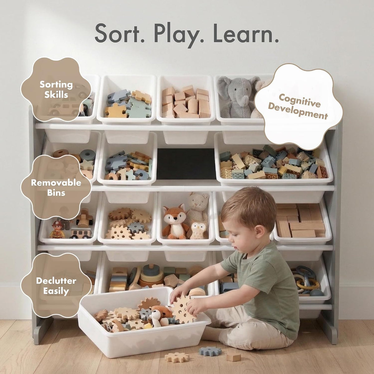 Kids Toy Organizer with 16 Bins, 4 Tier Storage for Playroom