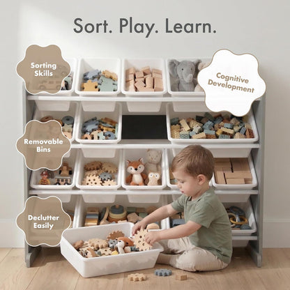 Kids Toy Organizer with 16 Bins, 4 Tier Storage for Playroom
