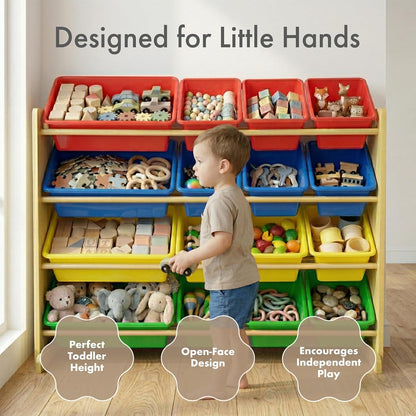 Kids Toy Organizer with 16 Bins, 4 Tier Storage for Playroom
