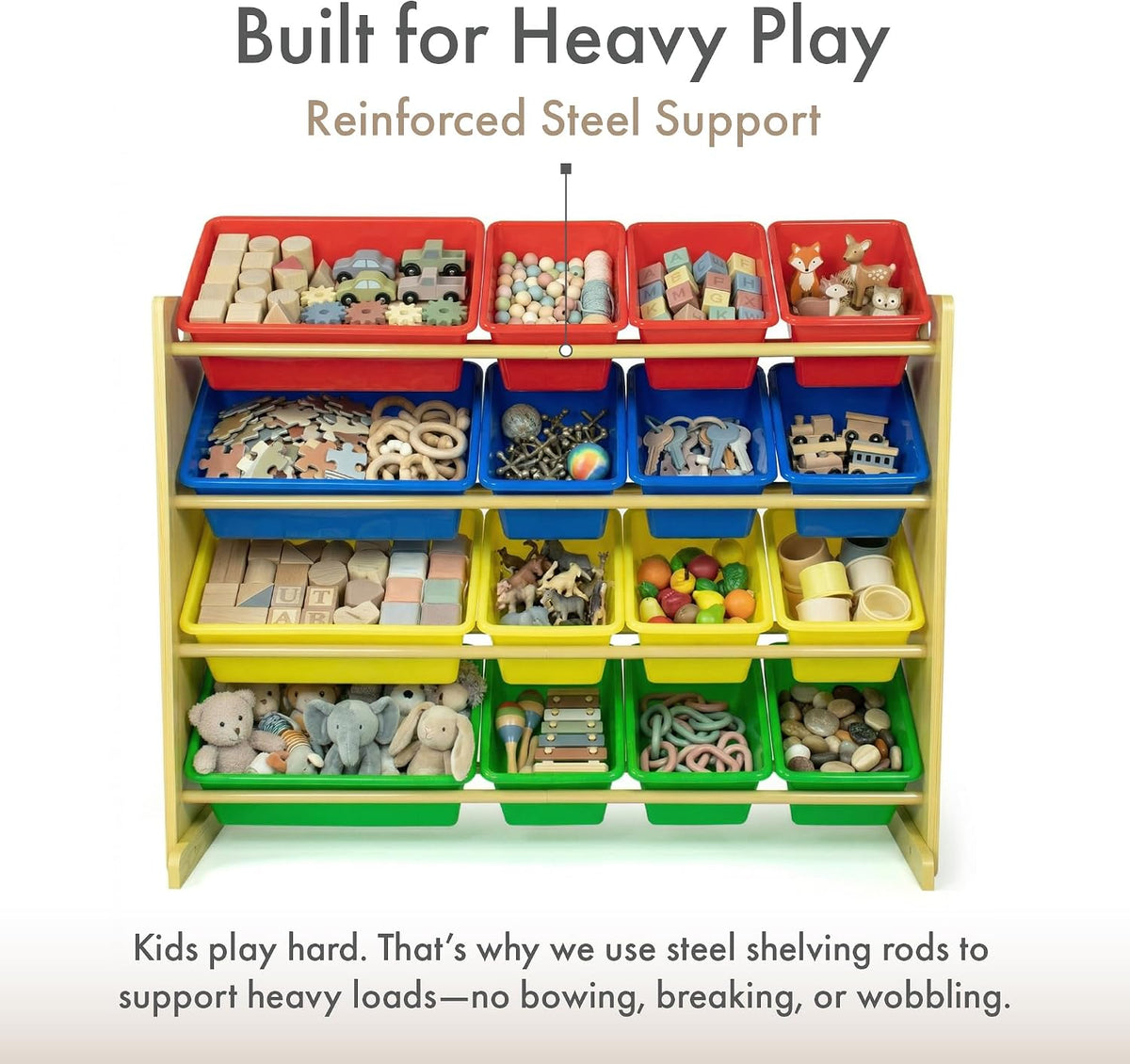 Kids Toy Organizer with 16 Bins, 4 Tier Storage for Playroom