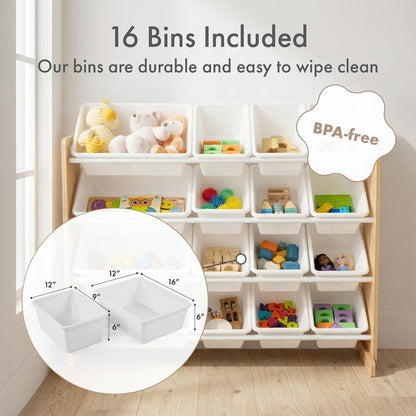 Kids Toy Organizer with 16 Bins, 4 Tier Storage for Playroom