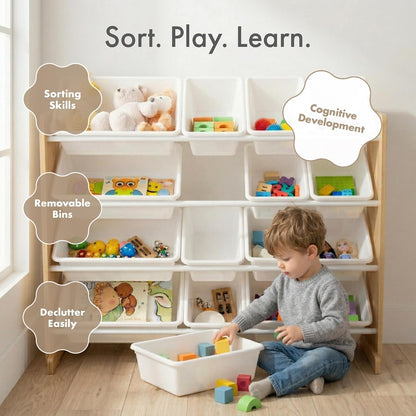 Kids Toy Organizer with 16 Bins, 4 Tier Storage for Playroom