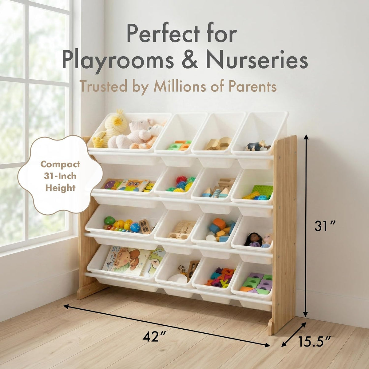 Kids Toy Organizer with 16 Bins, 4 Tier Storage for Playroom