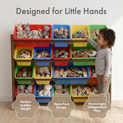 Kids Toy Organizer with 16 Bins, 4 Tier Storage for Playroom