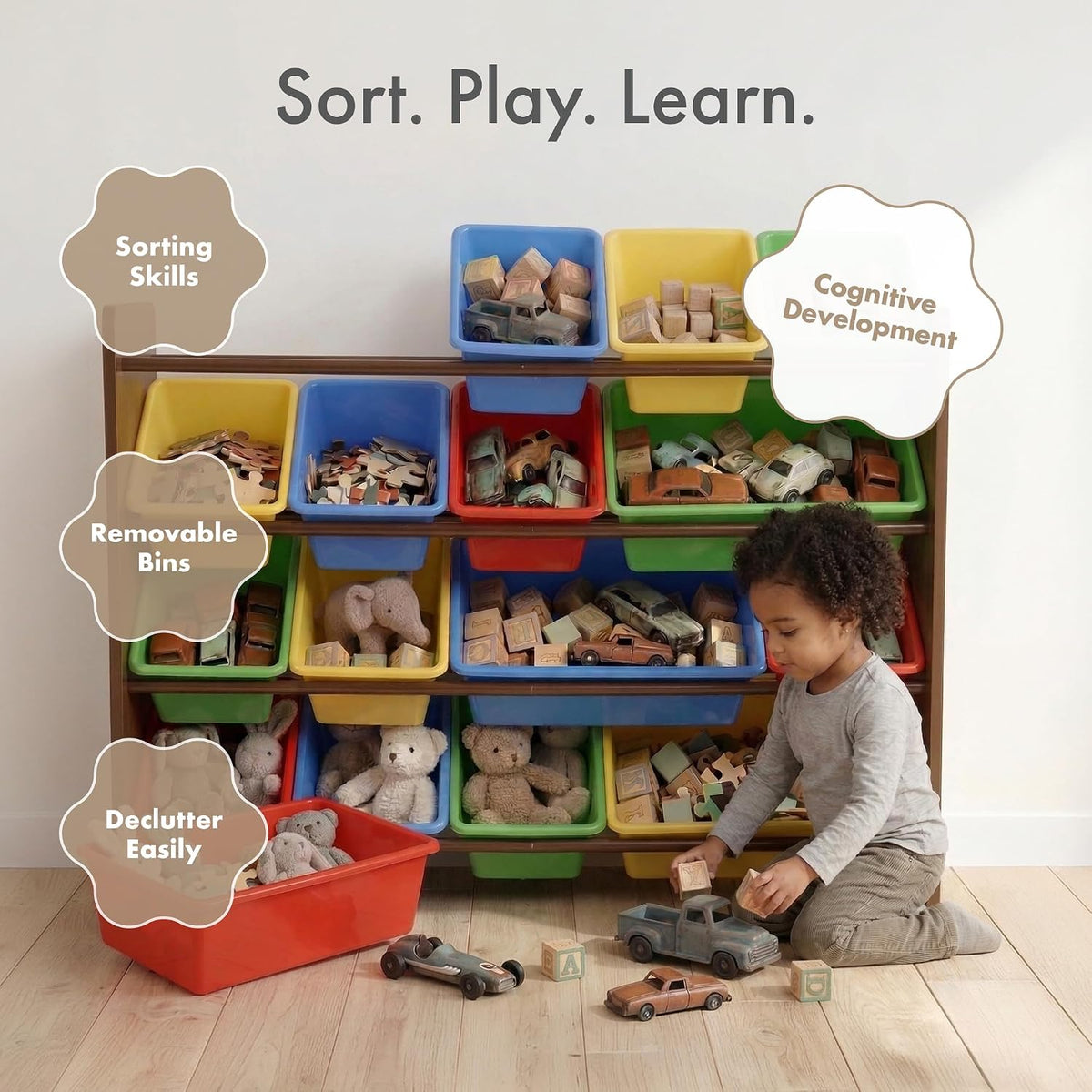 Kids Toy Organizer with 16 Bins, 4 Tier Storage for Playroom