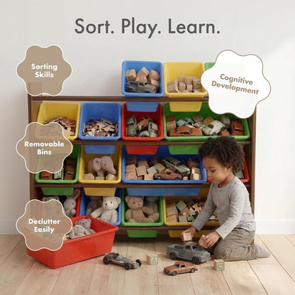 Kids Toy Organizer with 16 Bins, 4 Tier Storage for Playroom