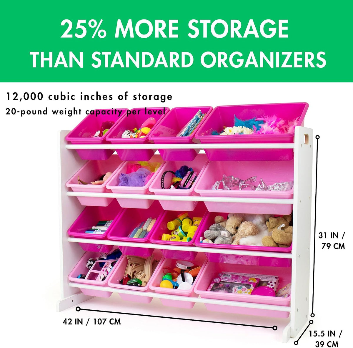 Kids Toy Organizer with 16 Bins, 4 Tier Storage for Playroom