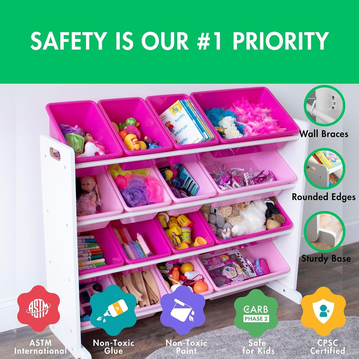 Kids Toy Organizer with 16 Bins, 4 Tier Storage for Playroom