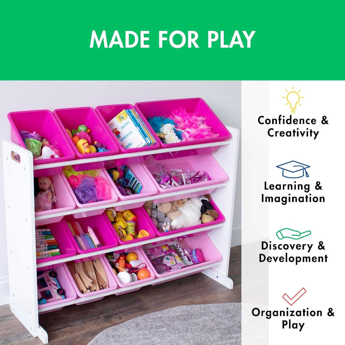 Kids Toy Organizer with 16 Bins, 4 Tier Storage for Playroom
