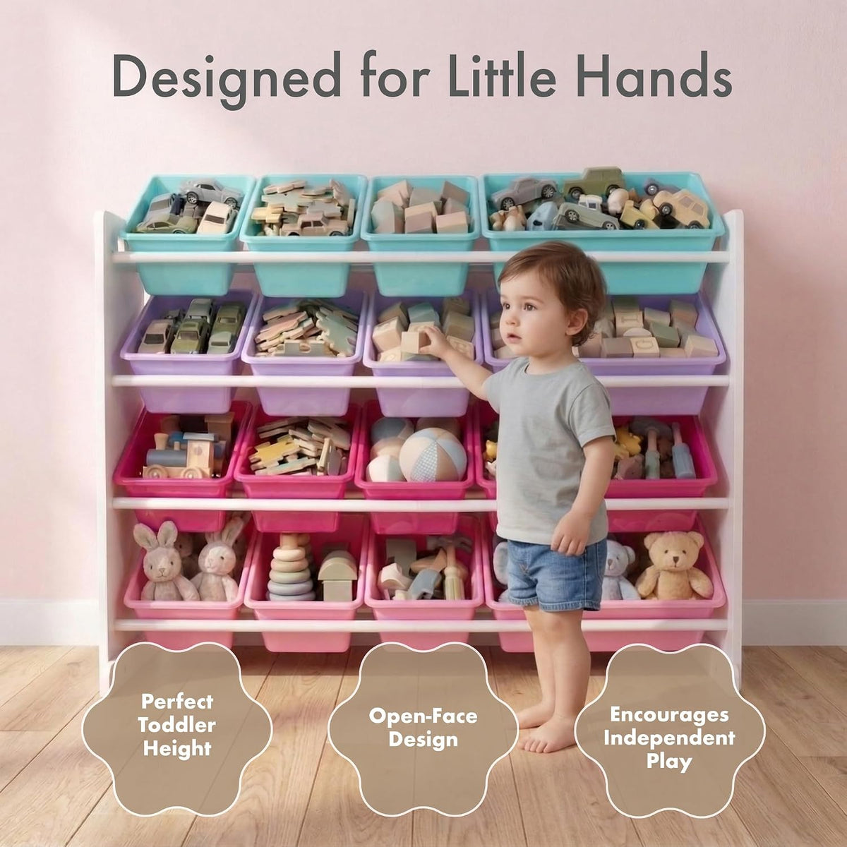 Kids Toy Organizer with 16 Bins, 4 Tier Storage for Playroom