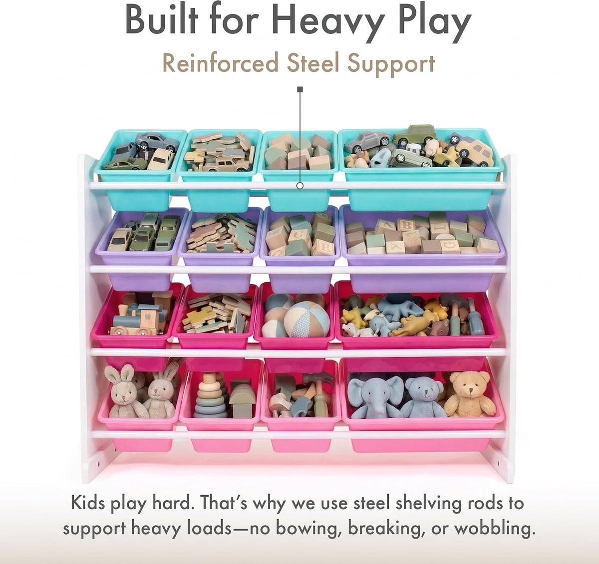 Kids Toy Organizer with 16 Bins, 4 Tier Storage for Playroom