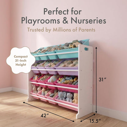 Kids Toy Organizer with 16 Bins, 4 Tier Storage for Playroom