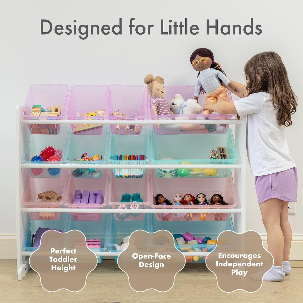 Kids Toy Organizer with 16 Bins, 4 Tier Storage for Playroom