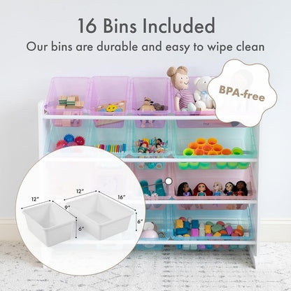 Kids Toy Organizer with 16 Bins, 4 Tier Storage for Playroom