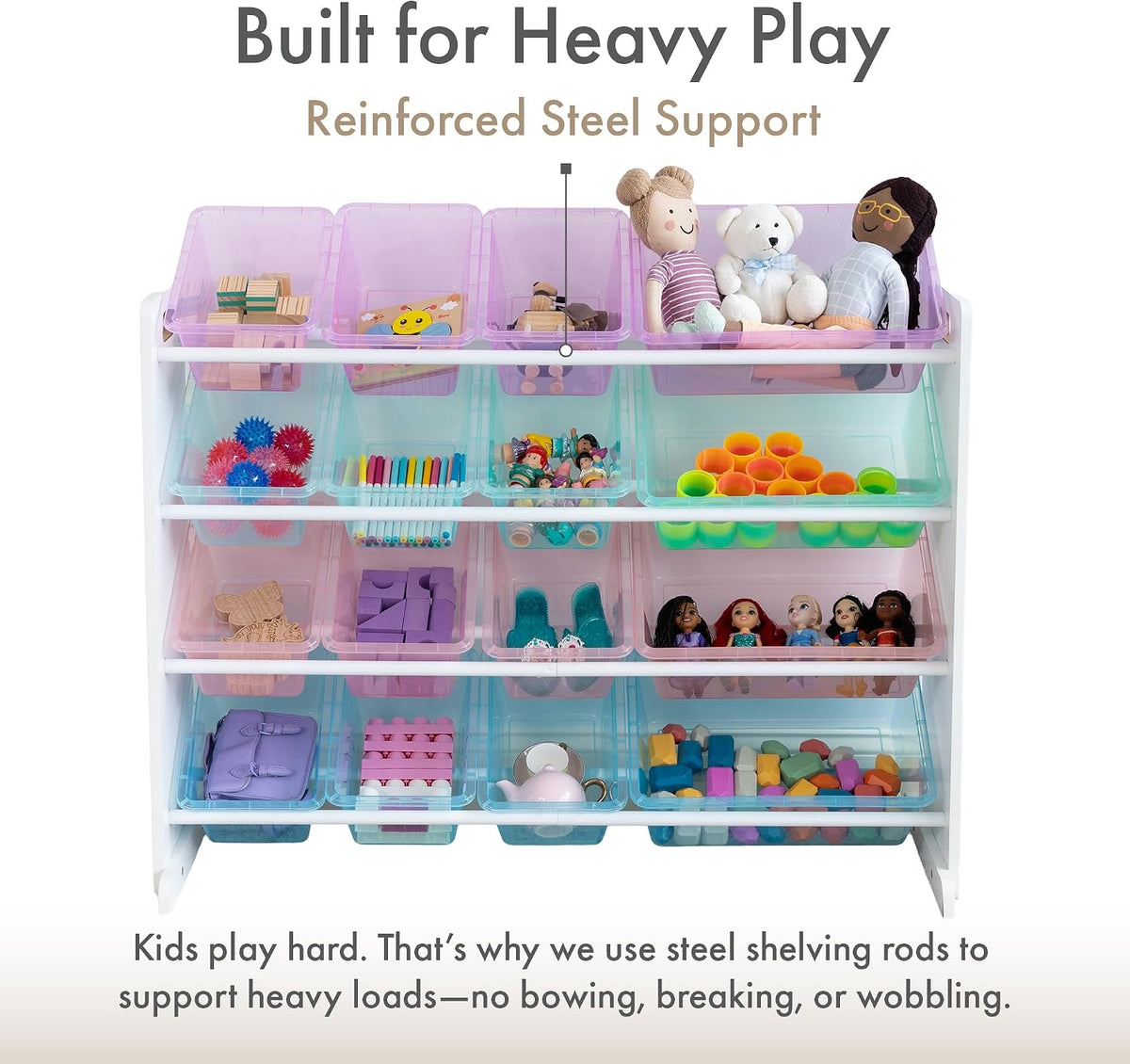 Kids Toy Organizer with 16 Bins, 4 Tier Storage for Playroom