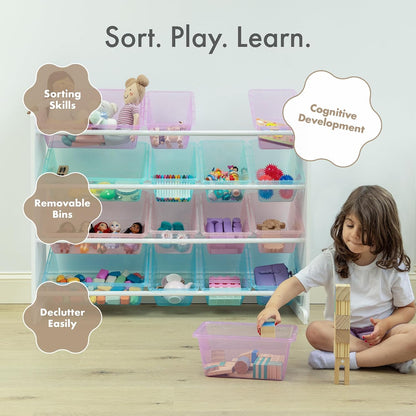 Kids Toy Organizer with 16 Bins, 4 Tier Storage for Playroom