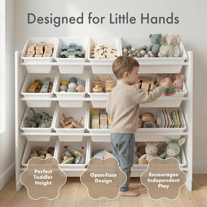 Kids Toy Organizer with 16 Bins, 4 Tier Storage for Playroom