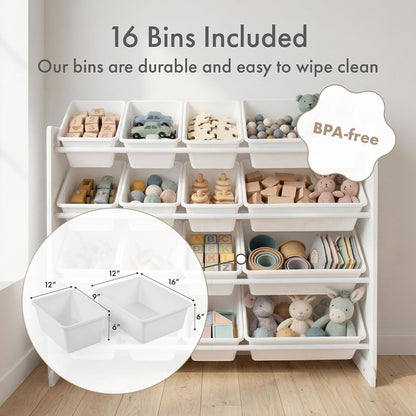 Kids Toy Organizer with 16 Bins, 4 Tier Storage for Playroom