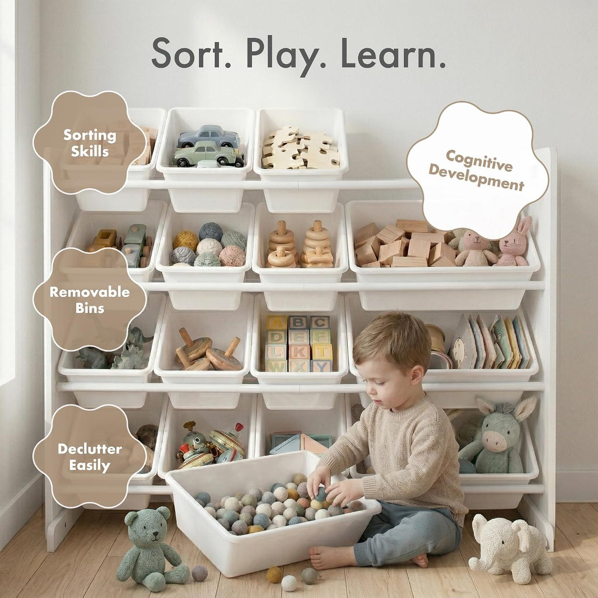 Kids Toy Organizer with 16 Bins, 4 Tier Storage for Playroom