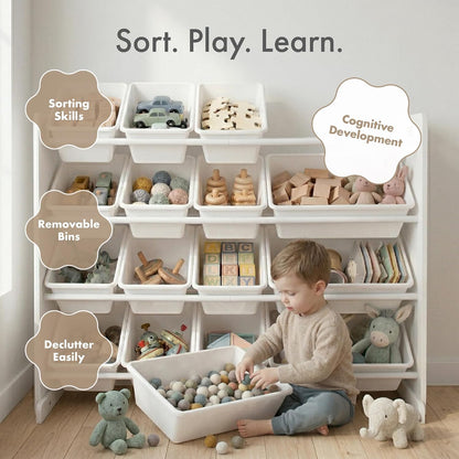 Kids Toy Organizer with 16 Bins, 4 Tier Storage for Playroom