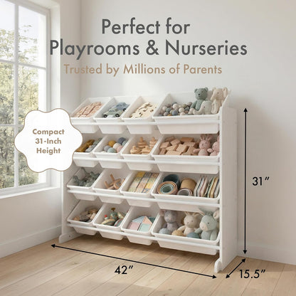 Kids Toy Organizer with 16 Bins, 4 Tier Storage for Playroom