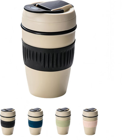 12oz Portable Vacuum Insulated Coffee Mug with Ceramic Inner, for Coffee, Flower Tea, Milk & Juice, Dual - Drinking, Leak - Proof (Blue)