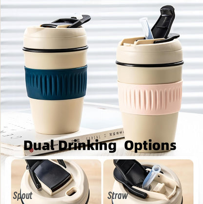 12oz Portable Vacuum Insulated Coffee Mug with Ceramic Inner, for Coffee, Flower Tea, Milk & Juice, Dual - Drinking, Leak - Proof (Blue)