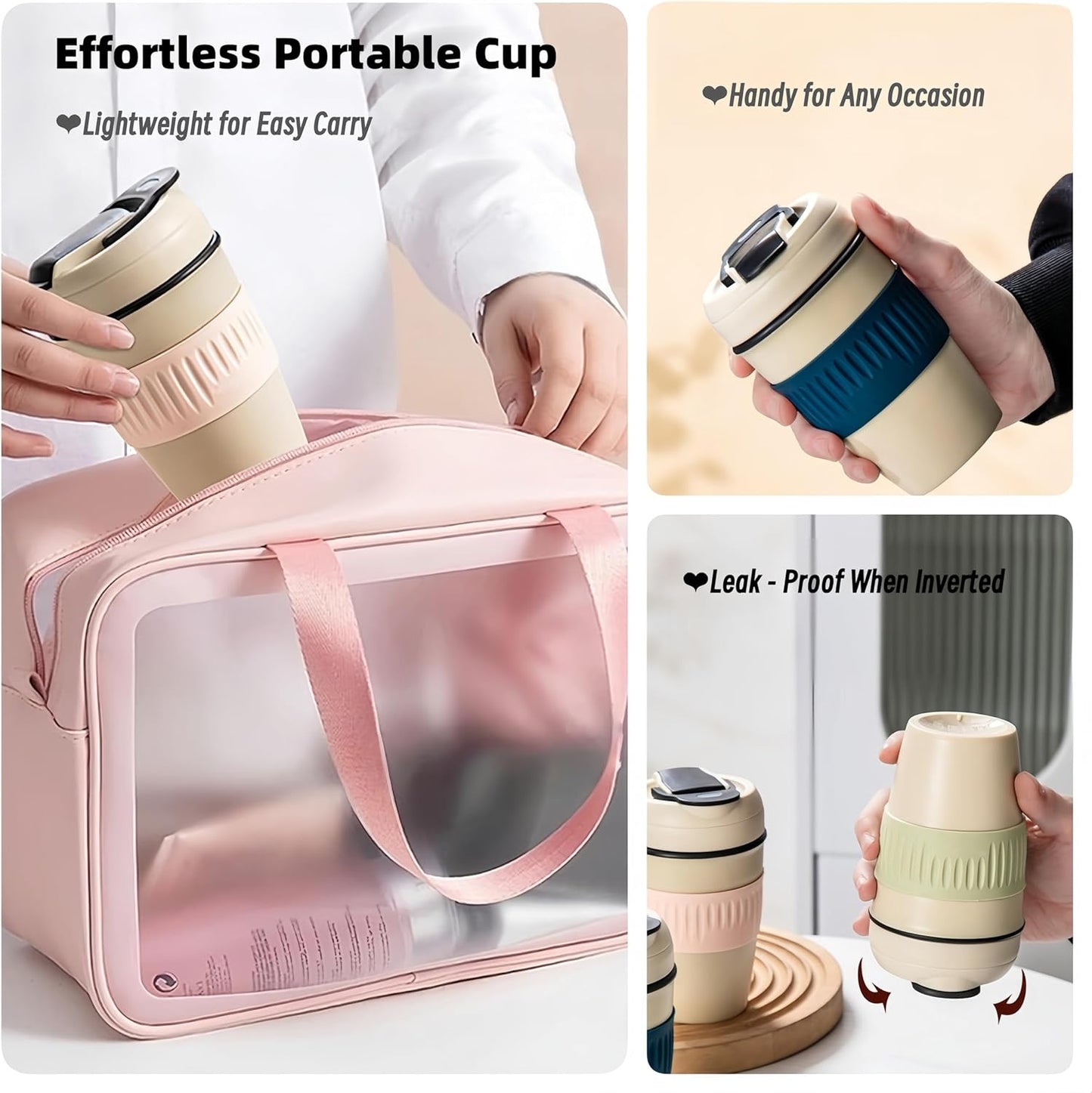 12oz Portable Vacuum Insulated Coffee Mug with Ceramic Inner, for Coffee, Flower Tea, Milk & Juice, Dual - Drinking, Leak - Proof (Blue)
